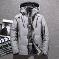 Men's Trim Hooded Down Jacket with Covered Zip and Sleeve Pocket - Light Grey