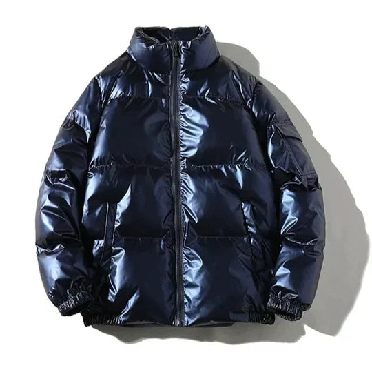 Men's Waterproof Metallic-Sheen Puffer with Multi-Layer Lining - Navy Blue B