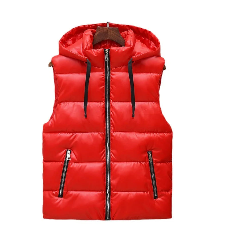 Men's High-Shine Quilted Hooded Gilet for Layering