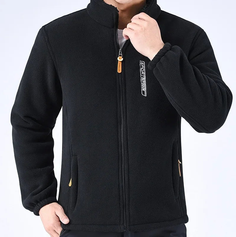 Men's Winter Polar Fleece Jacket with Raised Neck and Zip Pockets