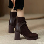 Women's Autumn Buckle-Strap Ankle Boots with Chunky Sole
