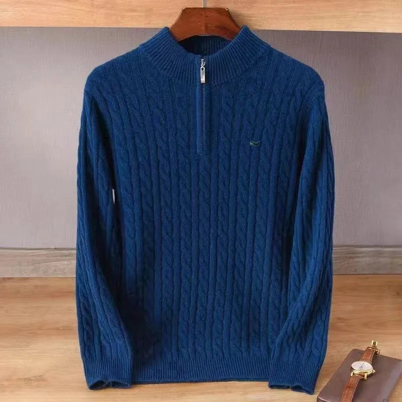 Men's Superfine 19.5 Micron Merino Wool Half-Zip Jumper - Navy Blue