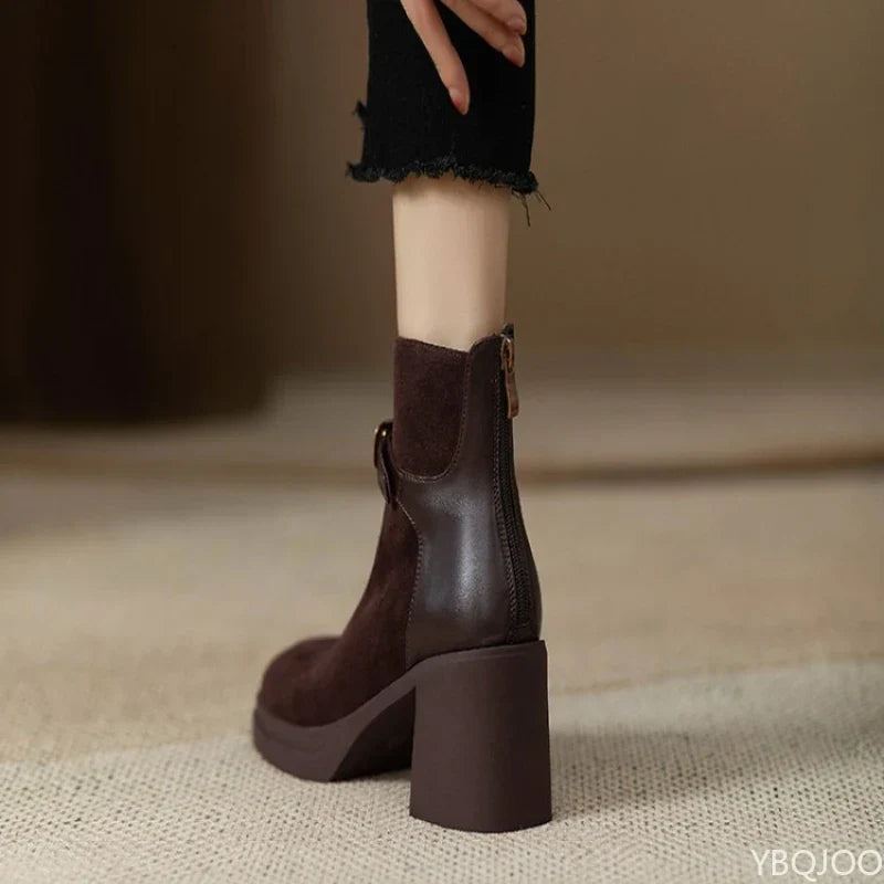 Women's Autumn Buckle-Strap Ankle Boots with Chunky Sole