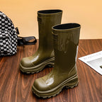 Women's High-Shine Tall Wellies with Grip Tread Sole - Olive Green