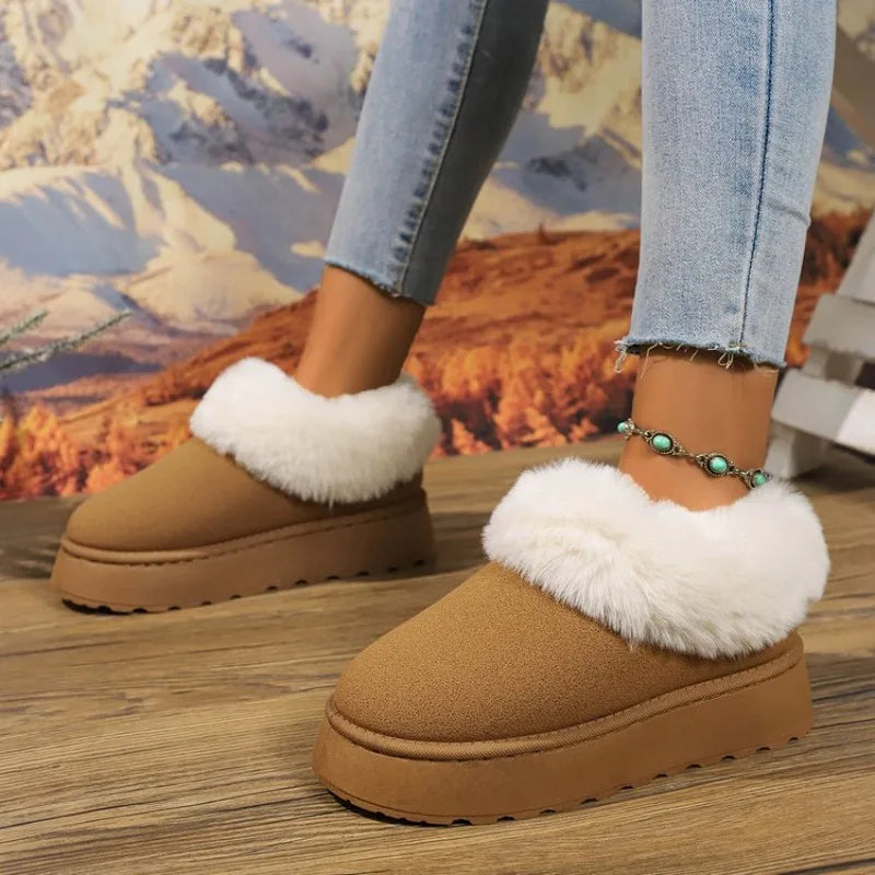 Women's Faux Suede Pull-On Winter Boots with Cosy Plush Cuff