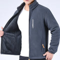 Men's Winter Polar Fleece Jacket with Raised Neck and Zip Pockets - Grey