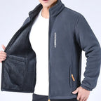 Men's Winter Polar Fleece Jacket with Raised Neck and Zip Pockets - Grey