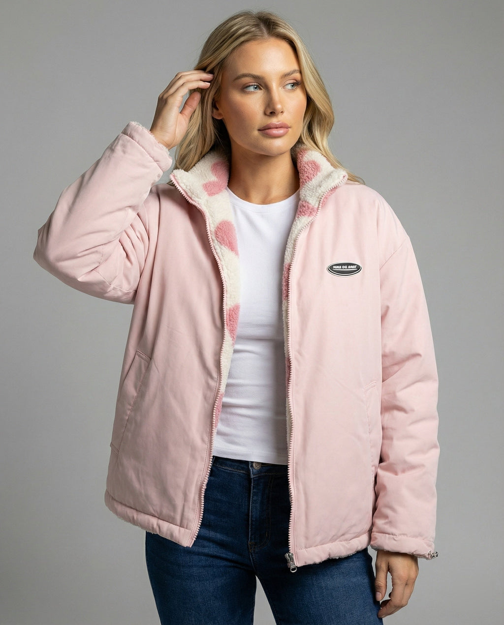 Women's Relaxed Hip-Length Zip Jacket with Plush Fleece Lining
