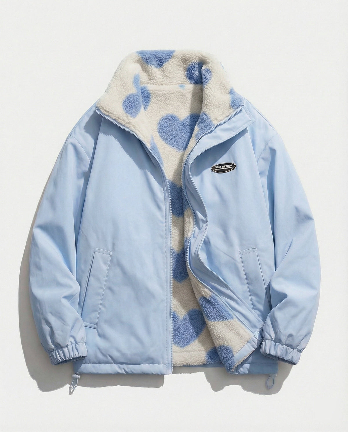 Women's Relaxed Hip-Length Zip Jacket with Plush Fleece Lining - Light Blue