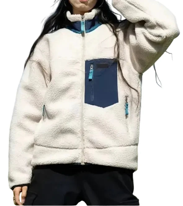 Women's Cosy Sherpa Walking Jacket with Zipped Contrast Pockets
