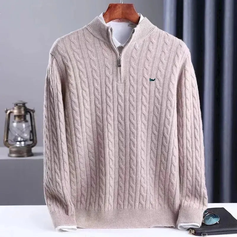 Men's Superfine 19.5 Micron Merino Wool Half-Zip Jumper - Camel