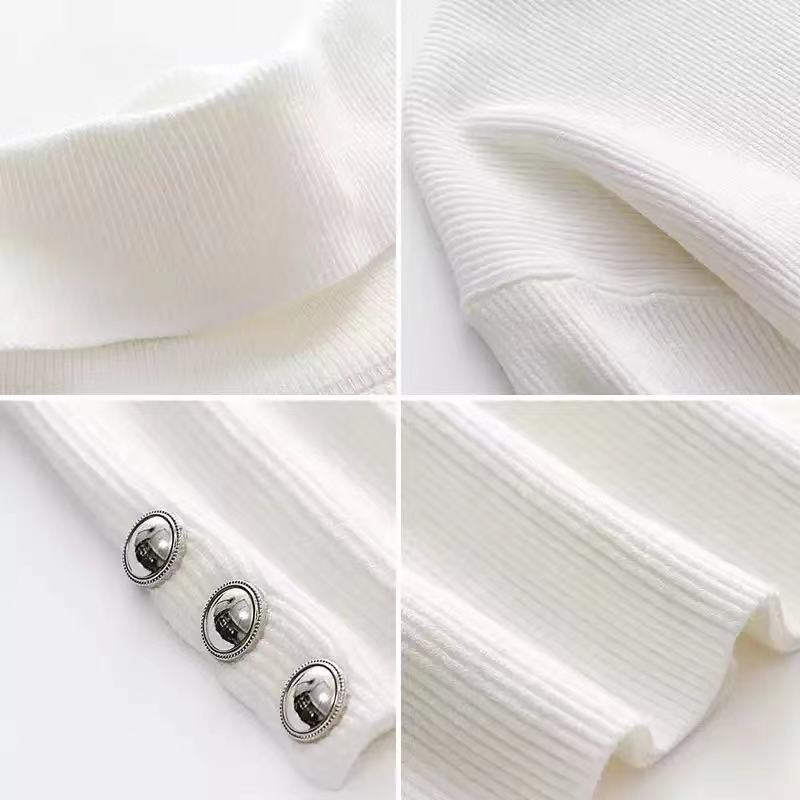 Women's Ribbed Polo Neck Jumper with Buttoned Sleeves