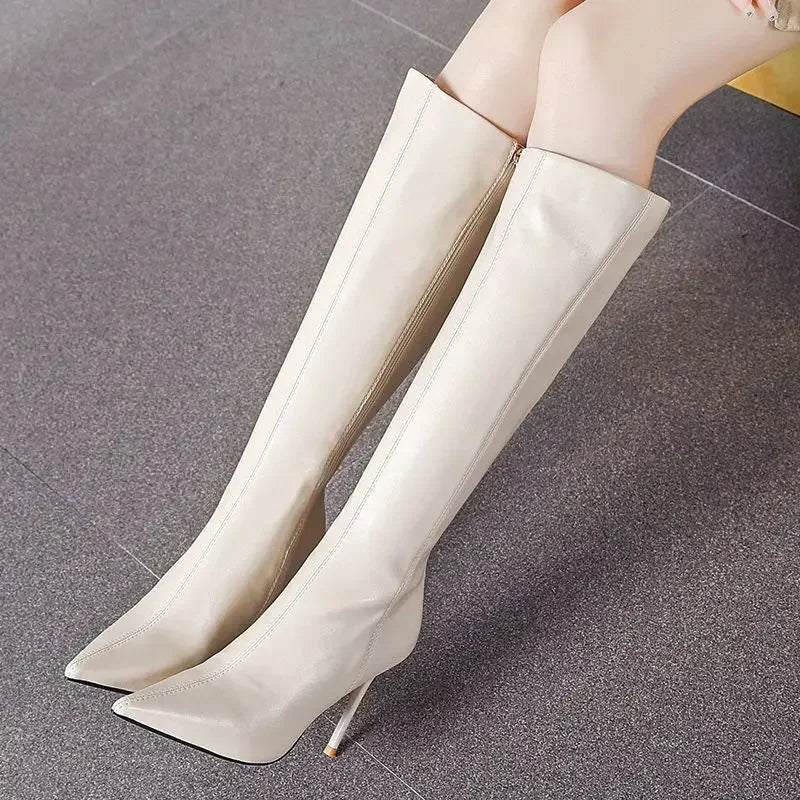 Women's Faux Leather Party Boots with Slender Stiletto Heel