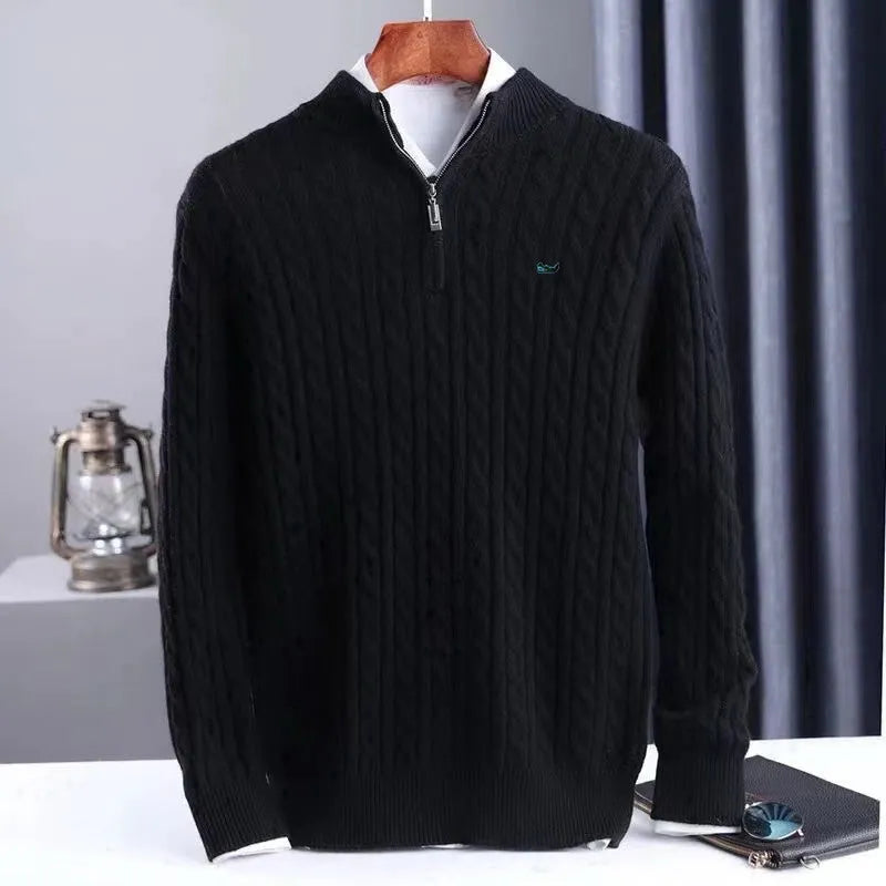 Men's Superfine 19.5 Micron Merino Wool Half-Zip Jumper - Black