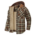 Men's Warm Bold-Check Hooded Shirt Jacket with Chest Pocket - Brown