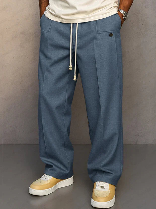 Men's Drawstring Smart-Casual Trousers with Pressed Crease - Blue