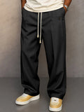 Men's Drawstring Smart-Casual Trousers with Pressed Crease - Black