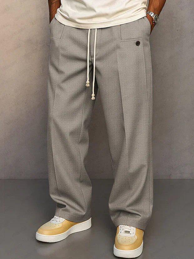 Men's Drawstring Smart-Casual Trousers with Pressed Crease - Light Grey