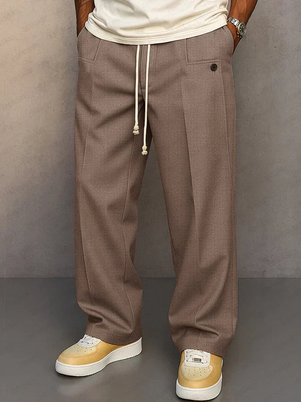 Men's Drawstring Smart-Casual Trousers with Pressed Crease - Light Brown