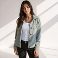 Women's Plush Teddy Shacket with Shirt Collar and Buttons - Sage Green