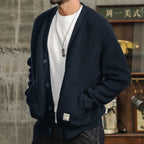 Men's Roomy-Pocket Thick Knit Cotton Cardigan in a Loose Cut