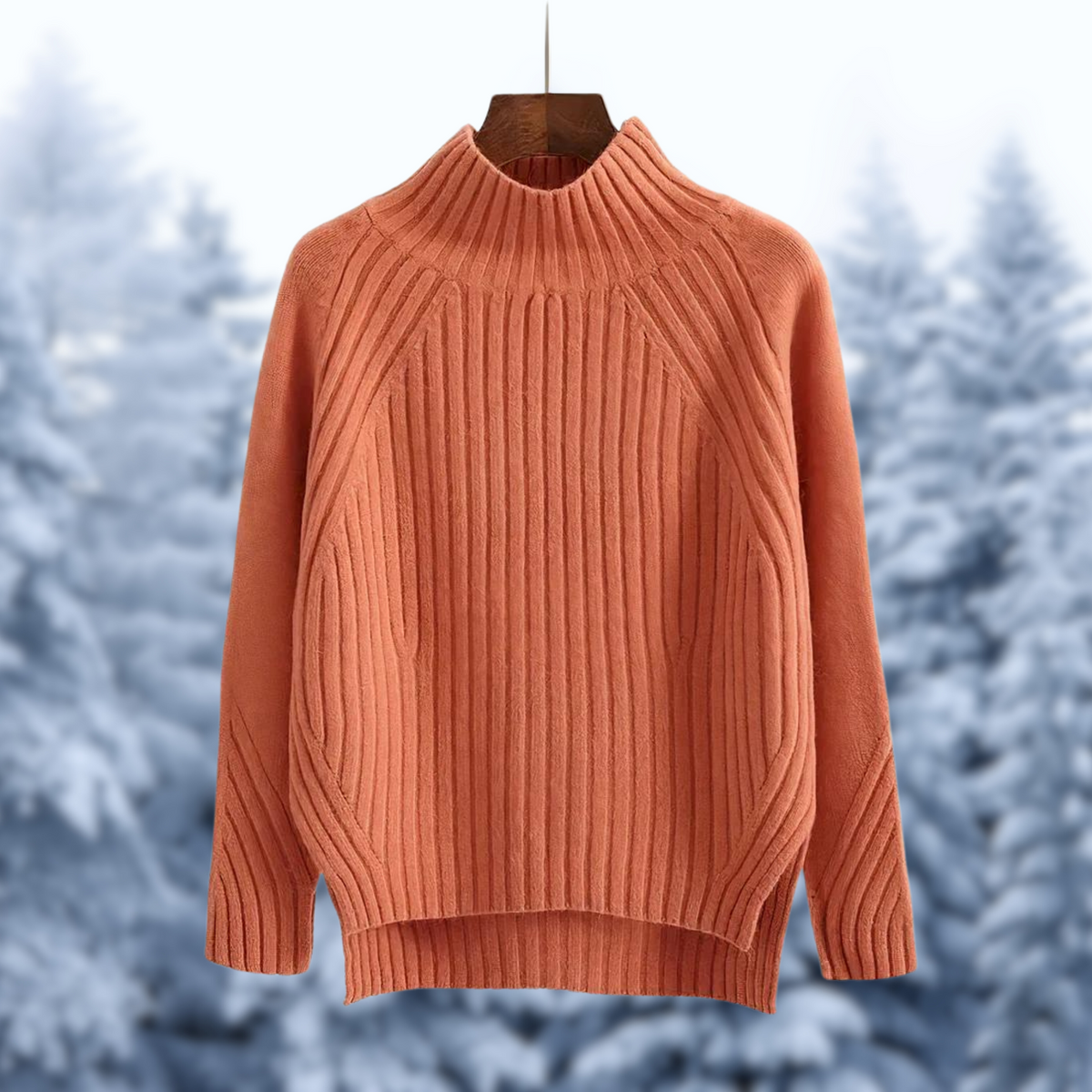 Women's Drop-Shoulder High-Neck Jumper with Dipped Back Hem - Orange