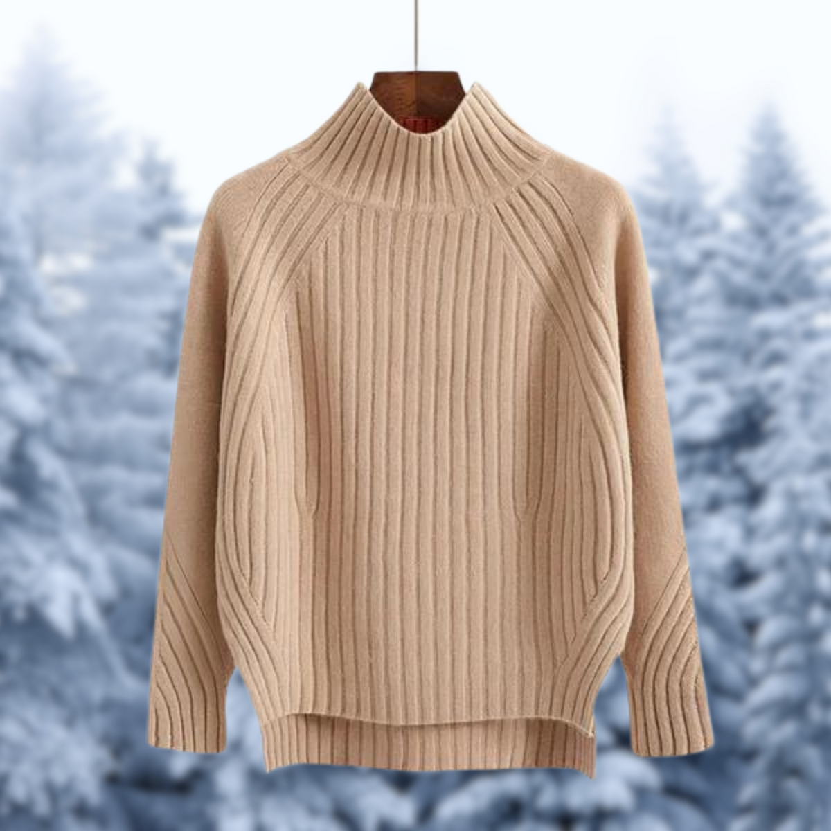 Women's Drop-Shoulder High-Neck Jumper with Dipped Back Hem - Khaki