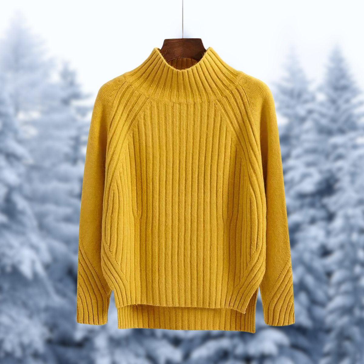 Women's Drop-Shoulder High-Neck Jumper with Dipped Back Hem - Yellow
