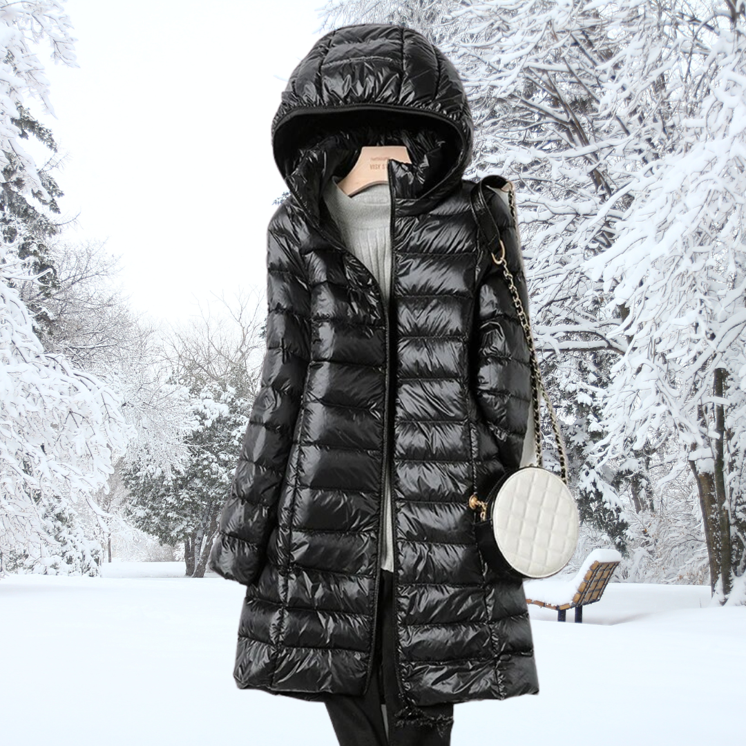 Women's Channel-Quilted Hooded Padded Longline Coat - Black