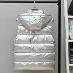 Men's High-Shine Quilted Hooded Gilet for Layering