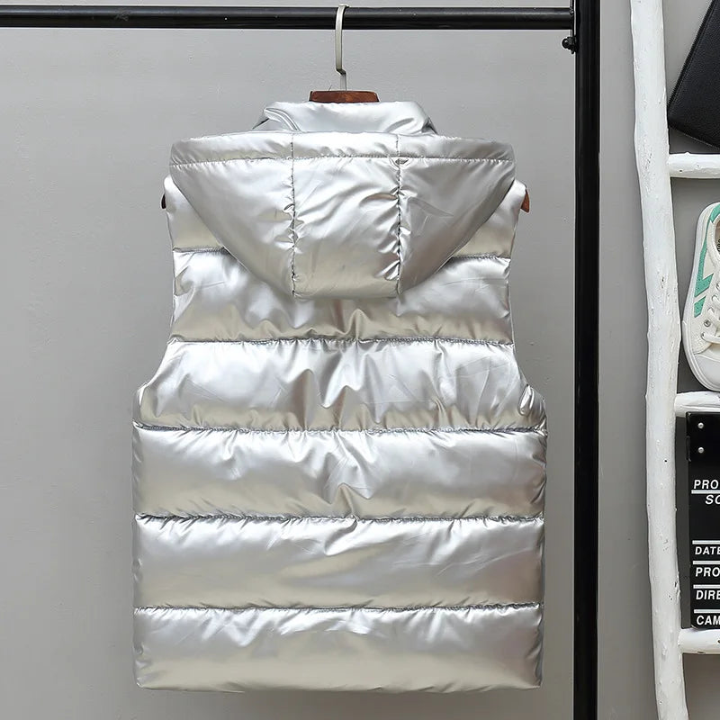 Men's High-Shine Quilted Hooded Gilet for Layering