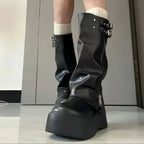 Women's Slouch-Shaft Buckle Knee-High Boots on a Thick Platform