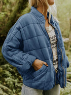 Women's Geometric-Stitch Padded Puffer with High Collar