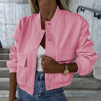 Women's Easy-Fit Snap-Button Bomber with Ribbed Edges
