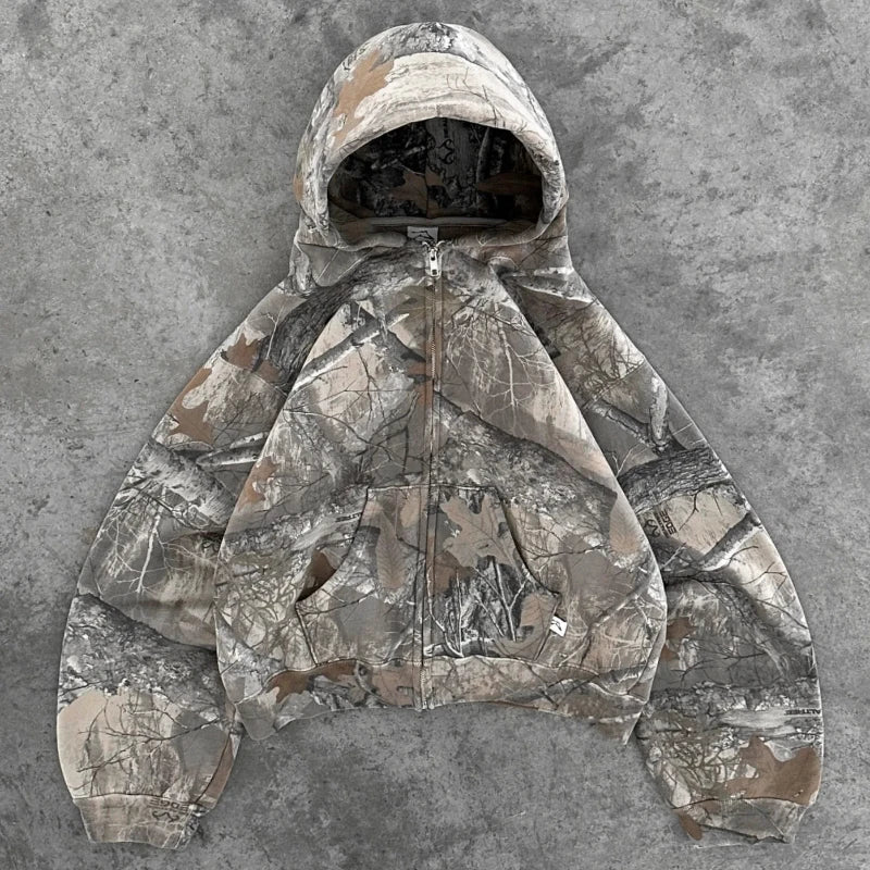 Men's Zip-Through Camo Hoodie for Weekend Errands