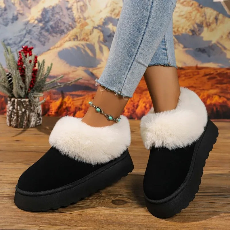 Women's Faux Suede Pull-On Winter Boots with Cosy Plush Cuff