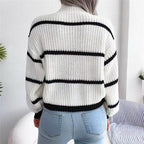 Women's Wide-Stripe High Neck Jumper in Chunky Soft Knit