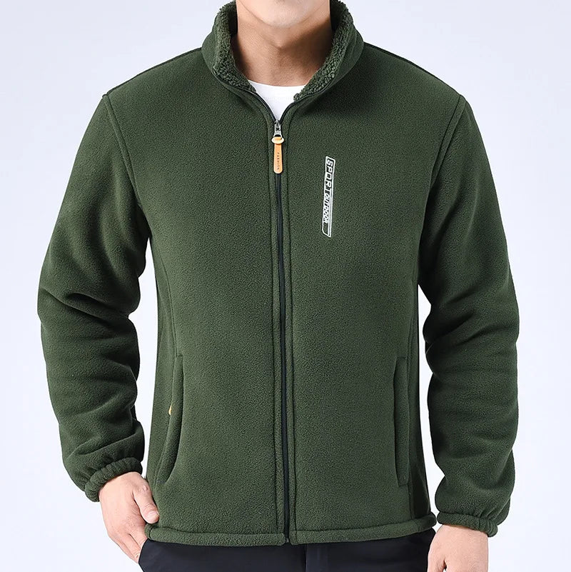 Men's Winter Polar Fleece Jacket with Raised Neck and Zip Pockets