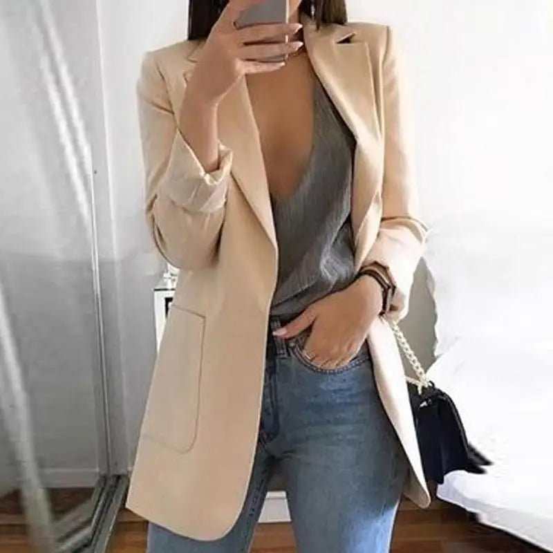 Women's Lightweight Slim Longline Blazer for Desk to Dinner - Khaki