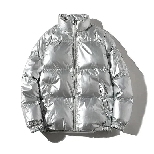 Men's Waterproof Metallic-Sheen Puffer with Multi-Layer Lining - Silver B