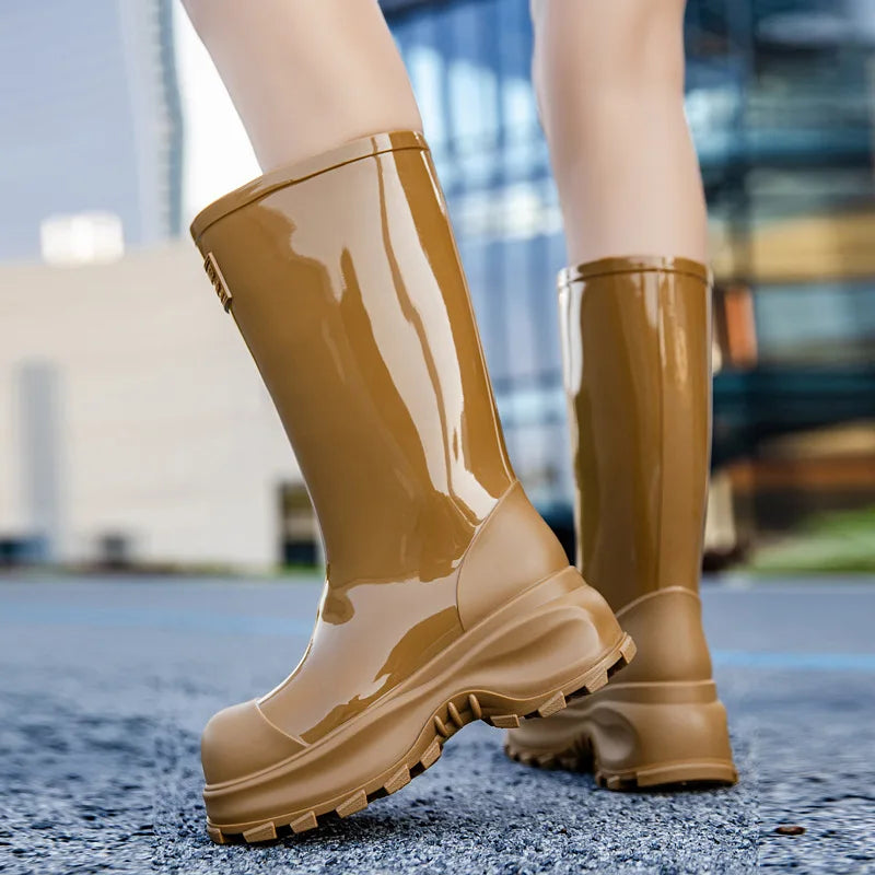 Women's High-Shine Tall Wellies with Grip Tread Sole