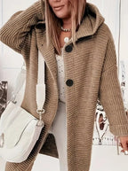 Women's Large-Button Longline Coatigan for School Runs - Brown