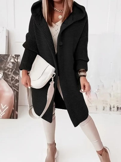 Women's Large-Button Longline Coatigan for School Runs - Black