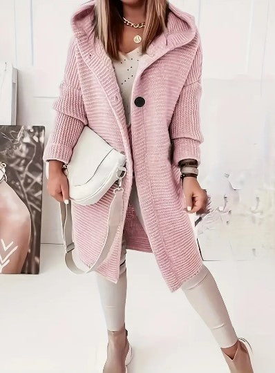 Women's Large-Button Longline Coatigan for School Runs - Light Pink