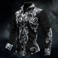 Men's Ornamental Pattern Button-Front Shirt in a Tailored Cut - Black