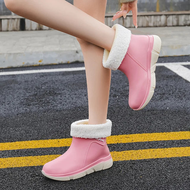 Women's Waterproof Rubber Wellies in Lined and Unlined Styles - Pink/White Lined