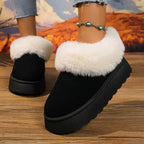 Women's Faux Suede Pull-On Winter Boots with Cosy Plush Cuff - Black