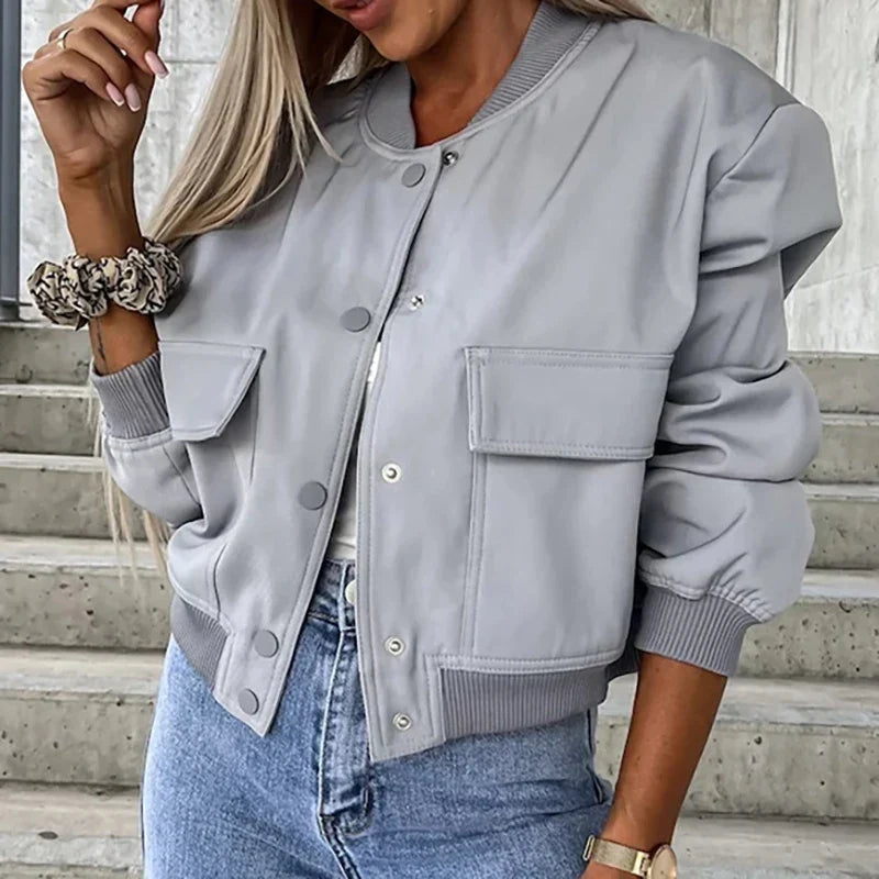 Women's Easy-Fit Snap-Button Bomber with Ribbed Edges
