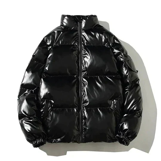Men's Waterproof Metallic-Sheen Puffer with Multi-Layer Lining - Black B