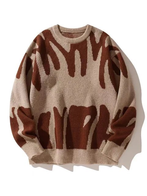 Men's Classic Knit Round Neck Jumper with Long Sleeves - Apricot Coffee